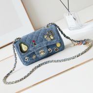 Chanel AS1116 Flap Shoulder Bag with Multi Badge in Denim Blue