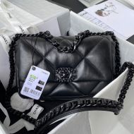 Chanel AS1160 19 Handbag with Woven Logo in Lambskin Black