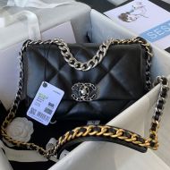 Chanel AS1160 19 Handbag with Woven Logo in Lambskin Black/Silver