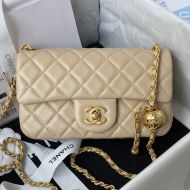 Chanel AS1787 Mini Flap Crossbody Bag with Pearl Crush in Lambskin Apricot/Gold