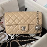 Chanel AS1787 Mini Flap Crossbody Bag with Pearl Crush in Lambskin Apricot/Silver