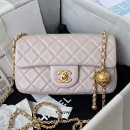 Chanel AS1787 Mini Flap Crossbody Bag with Pearl Crush in Lambskin Beige/Gold