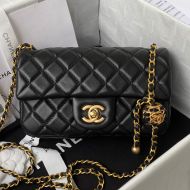 Chanel AS1787 Mini Flap Crossbody Bag with Pearl Crush in Lambskin Black