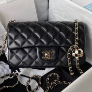 Chanel AS1787 Mini Flap Crossbody Bag with Pearl Crush in Lambskin Black/Beige