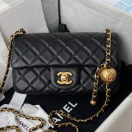 Chanel AS1787 Mini Flap Crossbody Bag with Pearl Crush in Lambskin Black/Gold