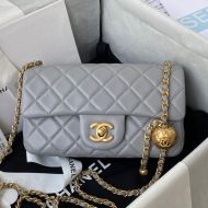Chanel AS1787 Mini Flap Crossbody Bag with Pearl Crush in Lambskin Grey/Gold