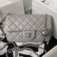 Chanel AS1787 Mini Flap Crossbody Bag with Pearl Crush in Lambskin Grey/Silver