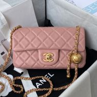 Chanel AS1787 Mini Flap Crossbody Bag with Pearl Crush in Lambskin Pink/Gold