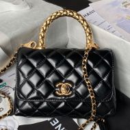 Chanel AS2215 Mini Coco Handbag with Metal Handle in Shiny Calfskin Black