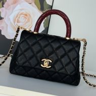 Chanel AS2215 Mini Flap Handbag with Chain Strap in Texture Calfskin Black/Burgundy