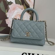 Chanel AS2215 Mini Flap Handbag with Chain Strap in Texture Calfskin Grey