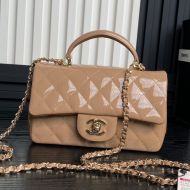 Chanel AS2431 Mini Flap Handbag with Chain in Patent Leather Apricot