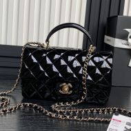 Chanel AS2431 Mini Flap Handbag with Chain in Patent Leather Black