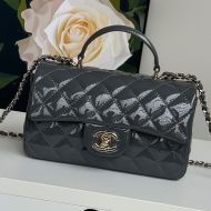 Chanel AS2431 Mini Flap Handbag with Chain in Patent Leather Dark Gray