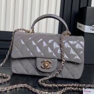 Chanel AS2431 Mini Flap Handbag with Chain in Patent Leather Grey