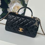 Chanel AS2431 Mini Flap Handbag with Lion Charm in Shiny Lambskin Black