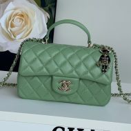 Chanel AS2431 Mini Flap Handbag with Lion Charm in Shiny Lambskin Green