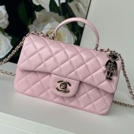 Chanel AS2431 Mini Flap Handbag with Lion Charm in Shiny Lambskin Light Pink