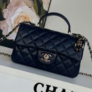 Chanel AS2431 Mini Flap Handbag with Lion Charm in Shiny Lambskin Navy Blue
