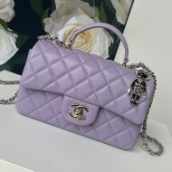 Chanel AS2431 Mini Flap Handbag with Lion Charm in Shiny Lambskin Purple