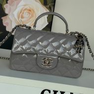 Chanel AS2431 Mini Flap Handbag with Lion Charm in Patent Leather Gray