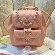 Chanel AS2908 Small Duma Backpack with Woven Chain Strap in Calfskin Pink
