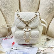 Chanel AS2908 Small Duma Backpack with Woven Chain Strap in Calfskin White