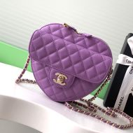 Chanel AS3191 Love Heart Shoulder Bag with Chain Strap in Lambskin Purple