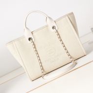 Chanel AS3257 Small Shopping Bag with Chain Strap in Canvas Beige