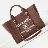 Chanel AS3257 Small Shopping Bag with Chain Strap in Canvas Brown