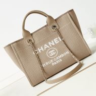 Chanel AS3257 Small Shopping Bag with Chain Strap in Canvas Khaki