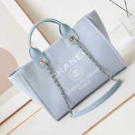 Chanel AS3257 Small Shopping Bag with Chain Strap in Canvas Light Blue