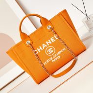 Chanel AS3257 Small Shopping Bag with Chain Strap in Canvas Orange