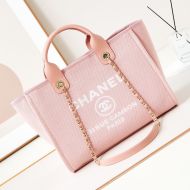 Chanel AS3257 Small Shopping Bag with Chain Strap in Canvas Pink