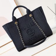 Chanel AS3257 Small Shopping Bag with Chain Strap in Striped Denim Black