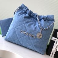 Chanel AS3260 Small 22 Hobo Bag with Chanel Letters in Denim Blue
