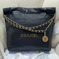 Chanel AS3260 Small 22 Hobo Bag with Chanel Letters in Texture Calfskin Black