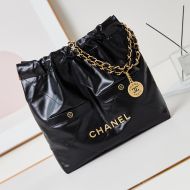 Chanel AS3260 Small 22 Hobo Bag with Two Pockets in Calfskin Black