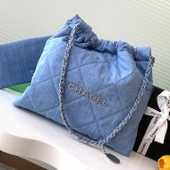 Chanel AS3261 Large 22 Hobo Bag with Chanel Letters in Denim Blue