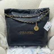 Chanel AS3261 Large 22 Hobo Bag with Chanel Letters in Texture Calfskin Black