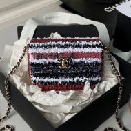 Chanel AS3268 Mini Flap Shoulder Bag with Chain Strap in Sequins and Lambskin Black