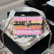 Chanel AS3268 Mini Flap Shoulder Bag with Chain Strap in Sequins and Lambskin Pink