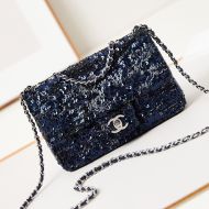 Chanel AS3269 Flap Shoulder Bag with Chain Strap in Sequins Navy Blue