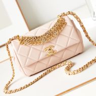 Chanel AS4595 Flap Shoulder Bag with Strass Handle in Lambskin Apricot