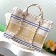 Chanel AS3351 Medium Shopping Bag with Chain Strap in Cotton Canvas Yellow