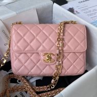 Chanel AS3432 Large Flap Crossbody Bag with Enamel Vintage Chain in Lambskin Pink