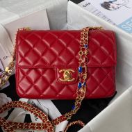 Chanel AS3432 Large Flap Crossbody Bag with Enamel Vintage Chain in Lambskin Red