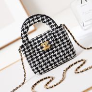 Chanel AS3435 Mini Kelly Shopping Bag with Chain in Houndstooth Black/White