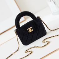 Chanel AS3435 Mini Kelly Shopping Bag with Chain in Velvet Cloth Black