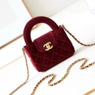 Chanel AS3435 Mini Kelly Shopping Bag with Chain in Velvet Cloth Burgundy